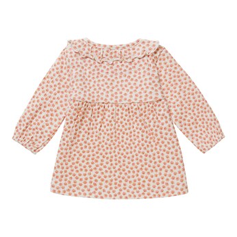 Krepp-Kleid langarm Blumen Rüschenkragen