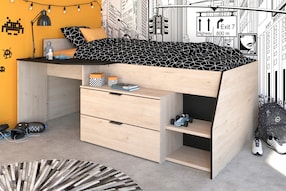 Multifunktions Hochbett "Milky 2" Industrial Style / Eiche Jackson