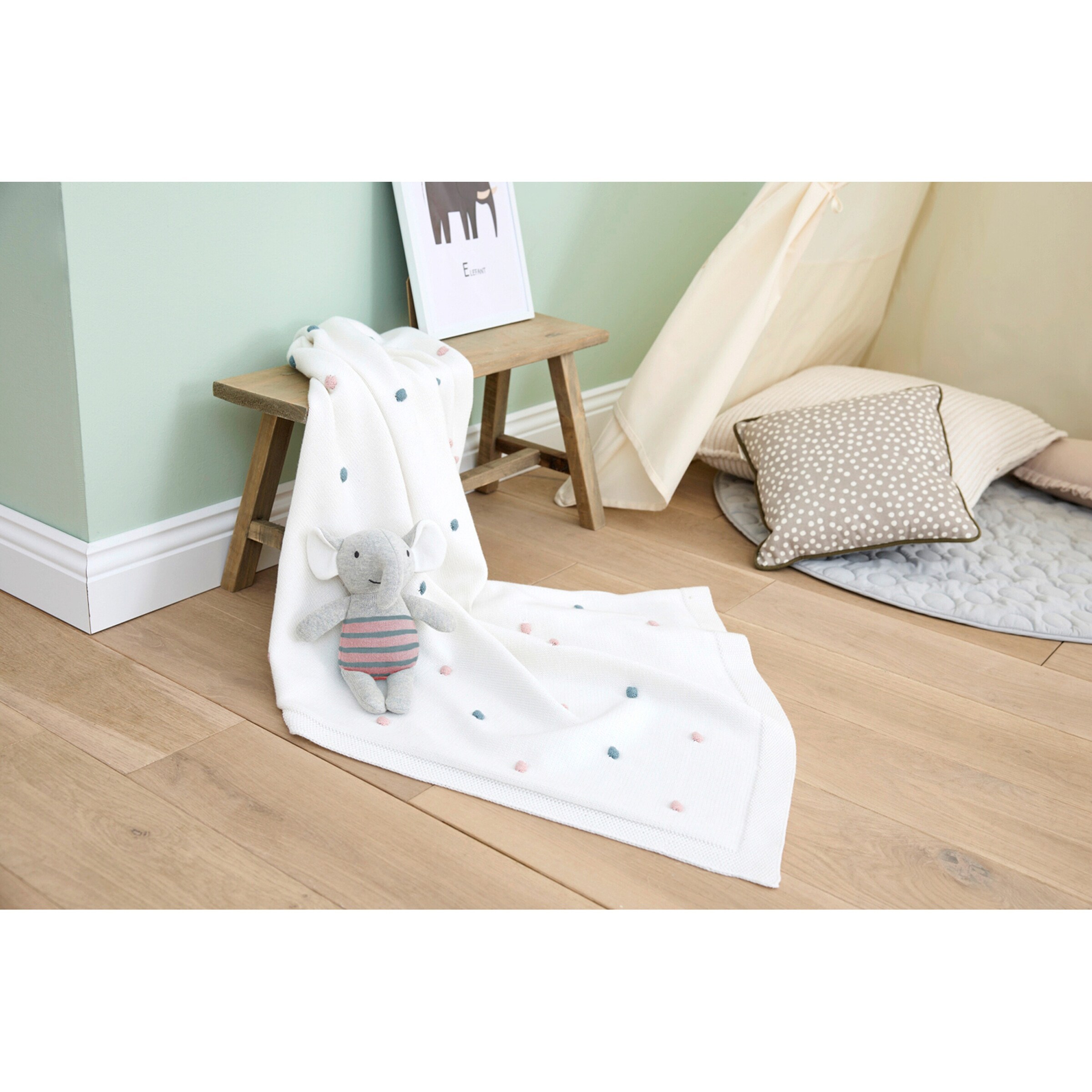 Thumbnail - Bornino Home Babydecken-Set mit Greifling Elefant 80x100 cm