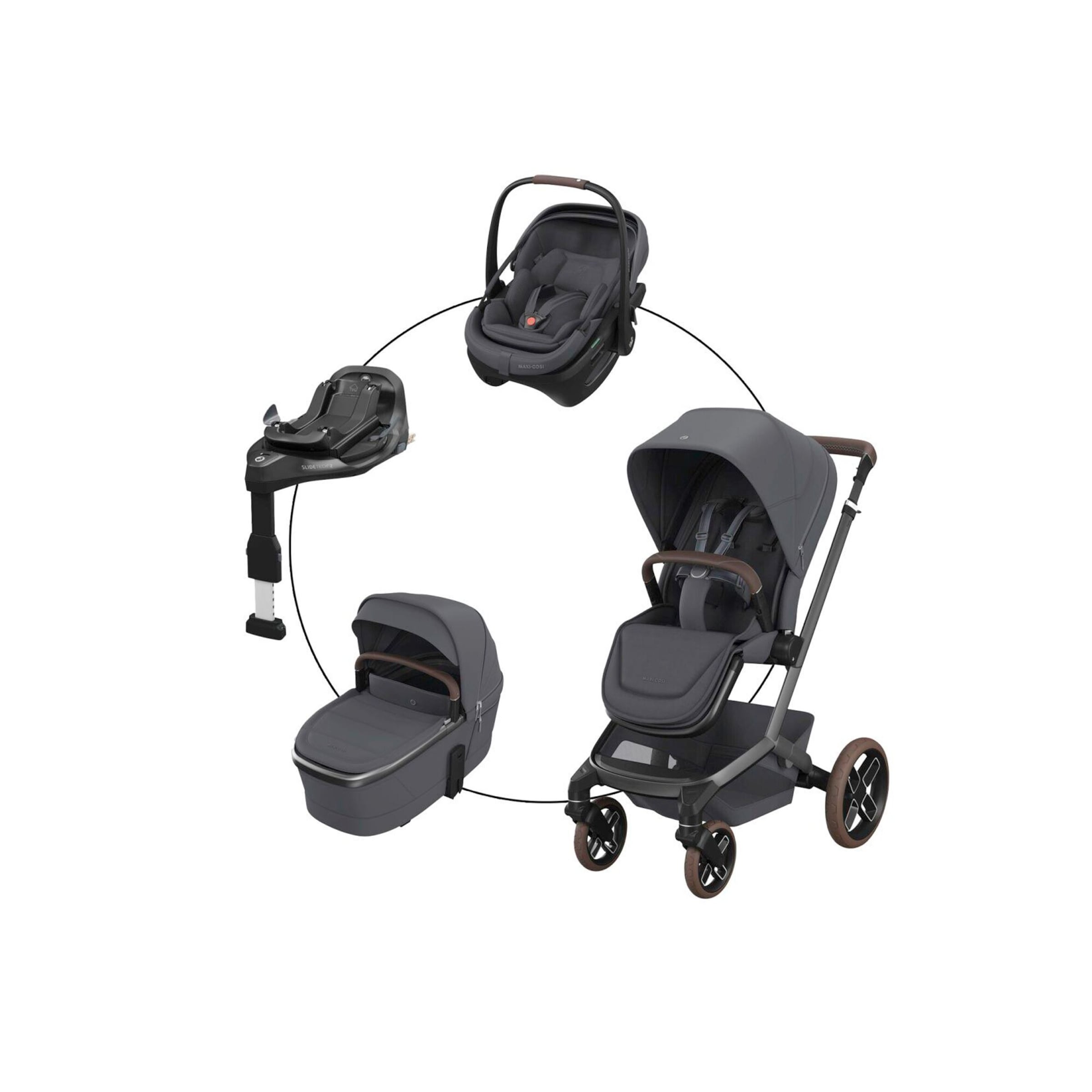 Maxi-Cosi Premium Kombikinderwagen Fame Travel-Set inkl. Babyschale Coral Slide Pro und Isofix-Basis Familiyfix Slide Pro