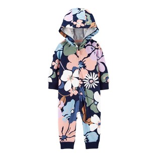 Fleece-Overall mit Kapuze Blumen