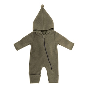 Wollfleece-Overall mit Kapuze und Klappfuß