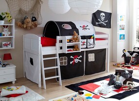 Hochbett "Eric" Country Kiefer Weiß Motiv