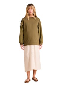 Umstands-Sweatshirt aus Materialmix, Ärmel mit Lochstickerei