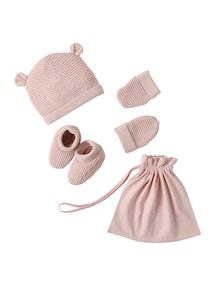 Baby-Set: Mütze, Fäustlinge & Schühchen im Geschenkbeutel