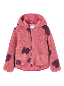 Übergangsjacke aus Teddyfleece mit Kapuze, Herzen- oder Blumenmuster Mädchen
