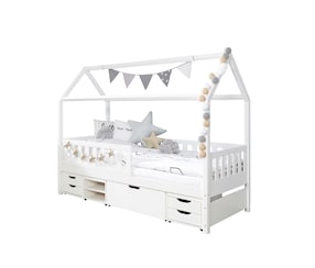 Hausbett "Traumhaus" mit Funktionsschubkasten Kiefer Weiß