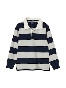 Gestreiftes Jungen Langarm-Poloshirt mit Kontrast-Kragen