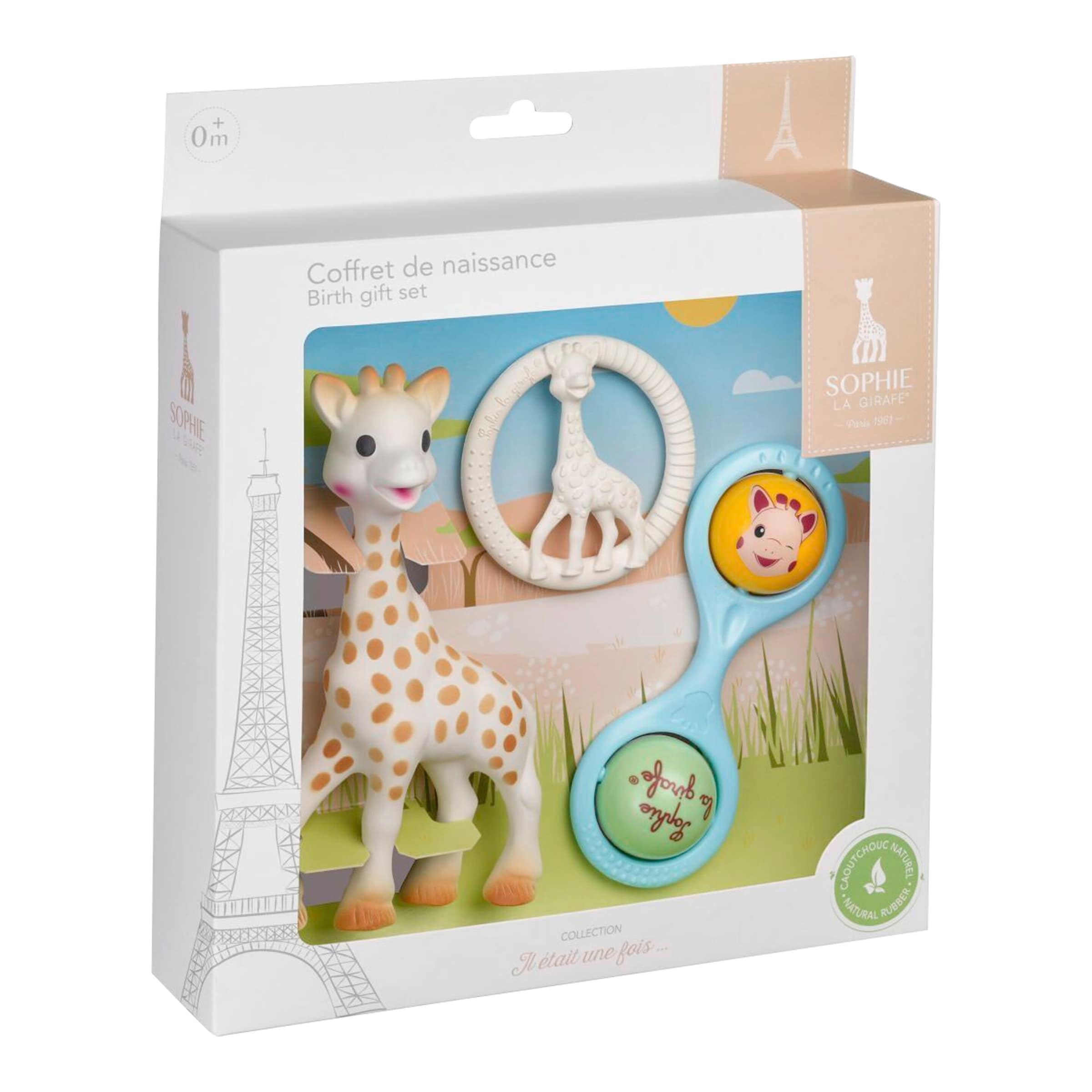 Sophie La Girafe 5 Sinne Geschenkset mit Greifling aus Naturkautschuk, Rassel und Beißring