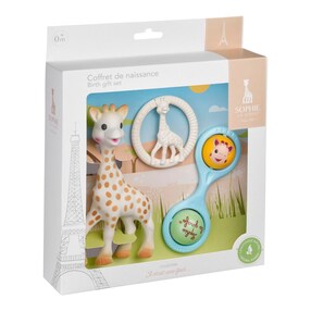 Geschenkset mit Greifling aus Naturkautschuk, Rassel und Beißring