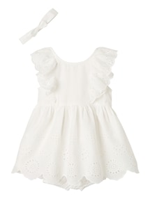 Festliches Mädchen Baby-Set: Kleid, Spielhose & Haarband