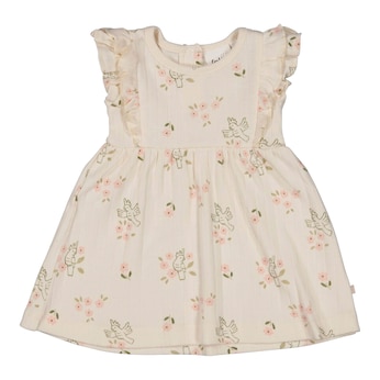 Robe ajourée manches à ailettes perroquets fleurs