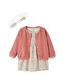 Mädchen Baby-Set: Kleid, Strickjacke & Haarband