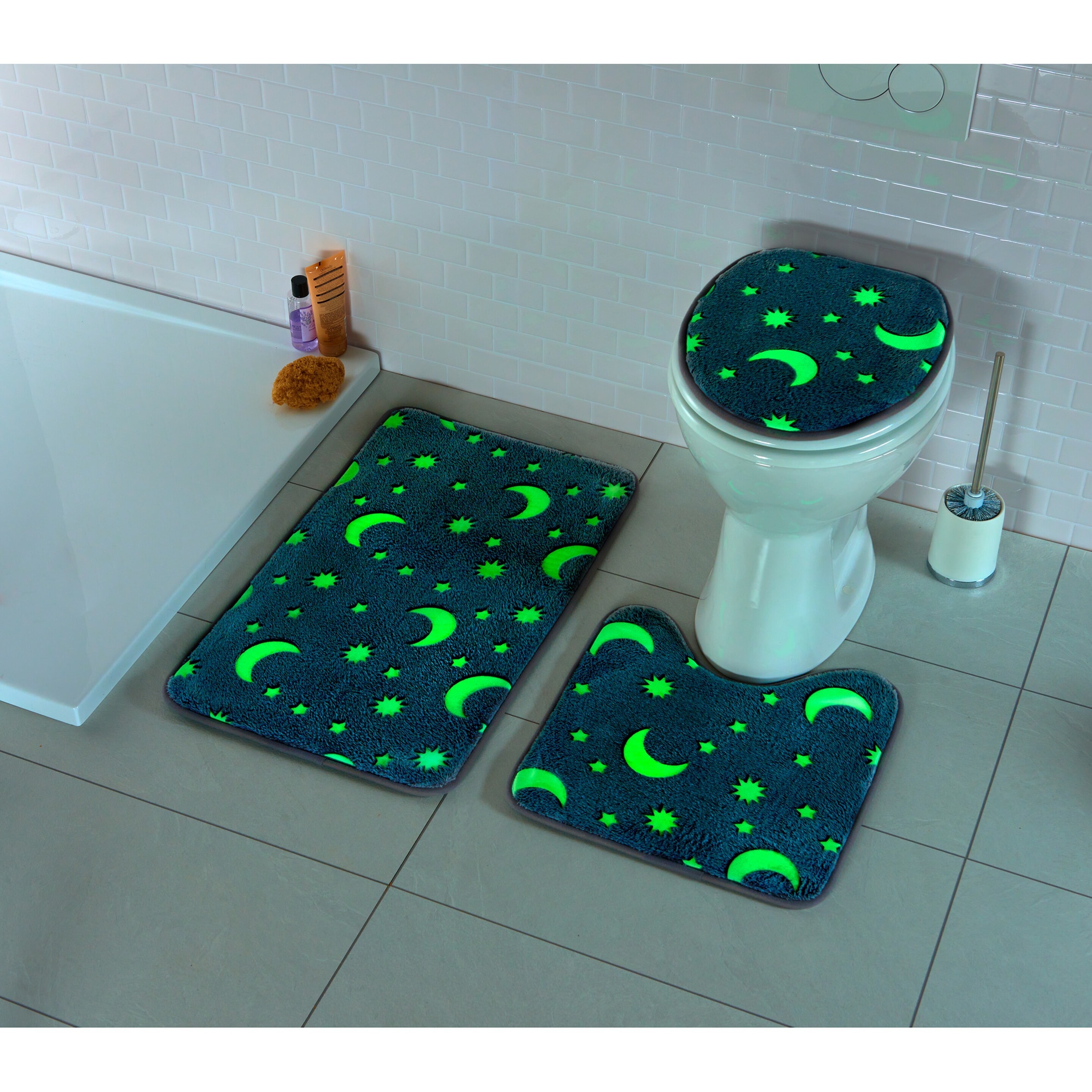WC-Garnituren-Set "Sonne, Mond und Sterne" nachtleuchtend , 3-teilig