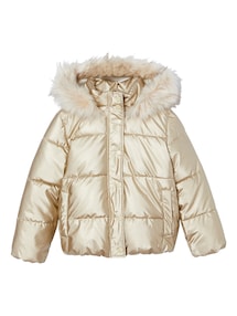 Mädchen Steppjacke mit Kapuze und Fleecefutter, Wattierung Recycling-Polyester