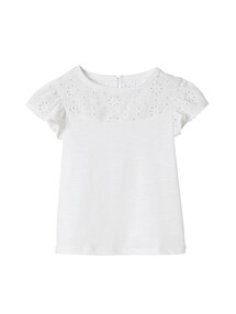 Mädchen T-Shirt mit Volantärmeln und Lochstickerei
