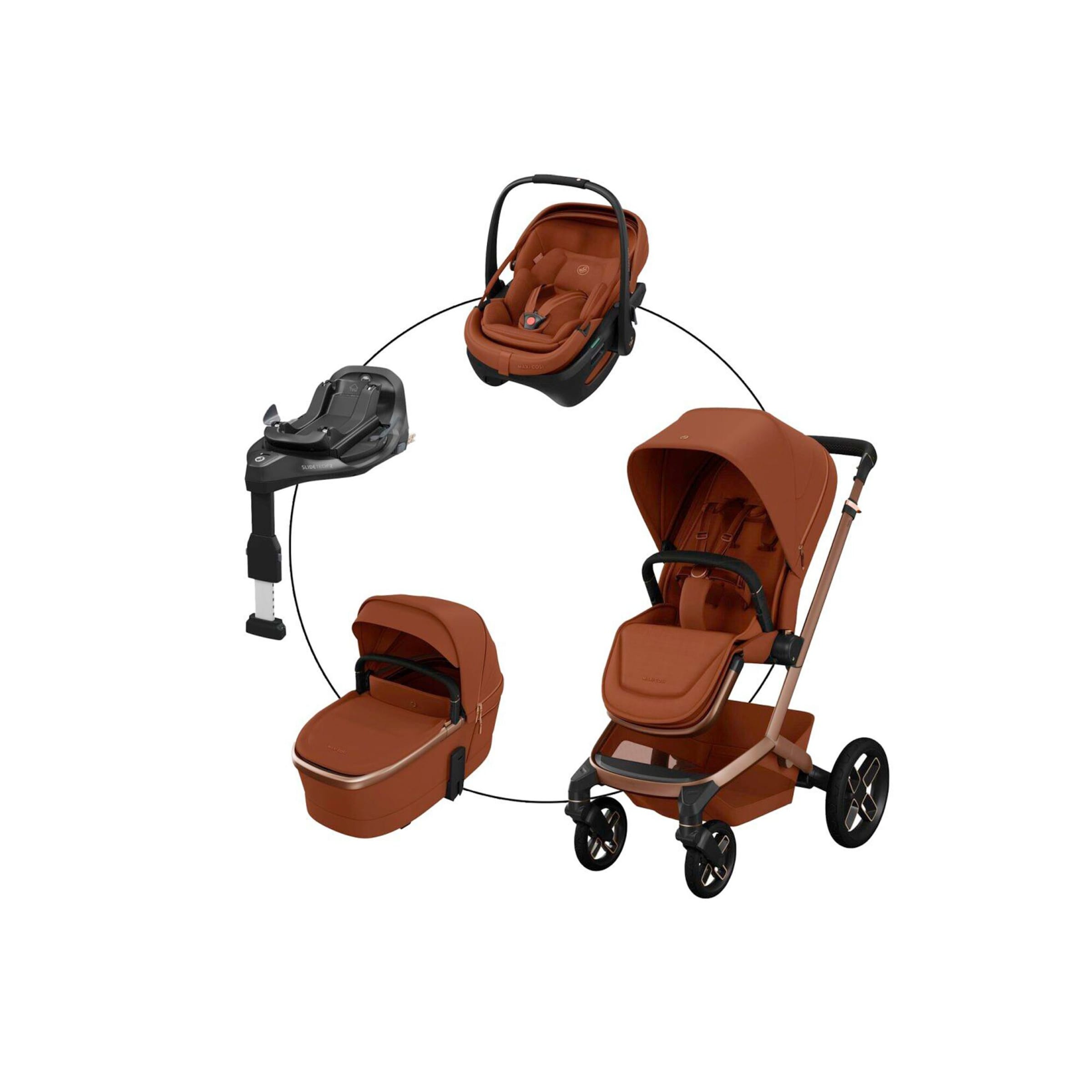 Maxi-Cosi Premium Kombikinderwagen Fame Travel-Set inkl. Babyschale Coral Slide Pro und Isofix-Basis Familiyfix Slide Pro