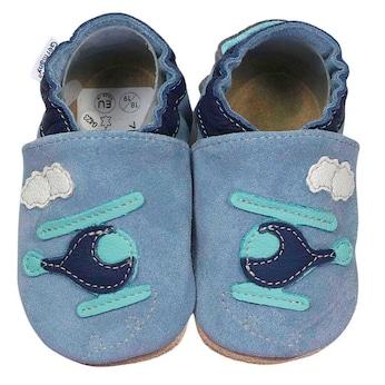 Krabbelschuhe Hubschrauber hellblau