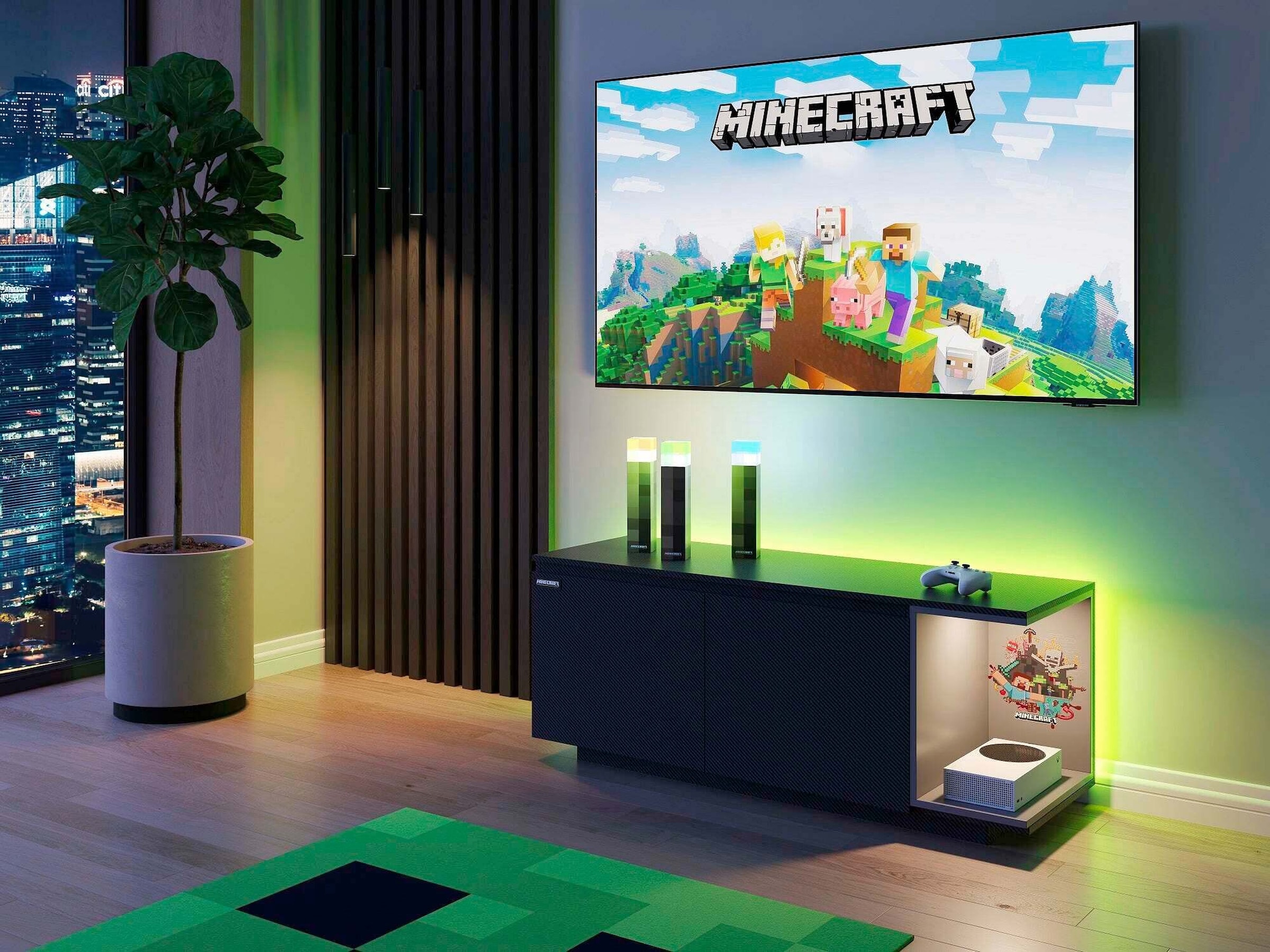 Roba Lowboard mit 2 Türen, Kabeldurchführung, offene Ablage für Konsole, Carbon-Opti Minecraft