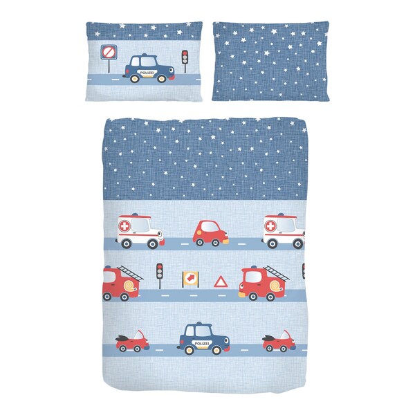 IDO - Renforcé-Bettwäsche 40x60 / 100x135 cm - blau / rot