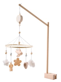 Baby Musikmobile VOGEL mit Rattanblumen, Holz-Befestigung