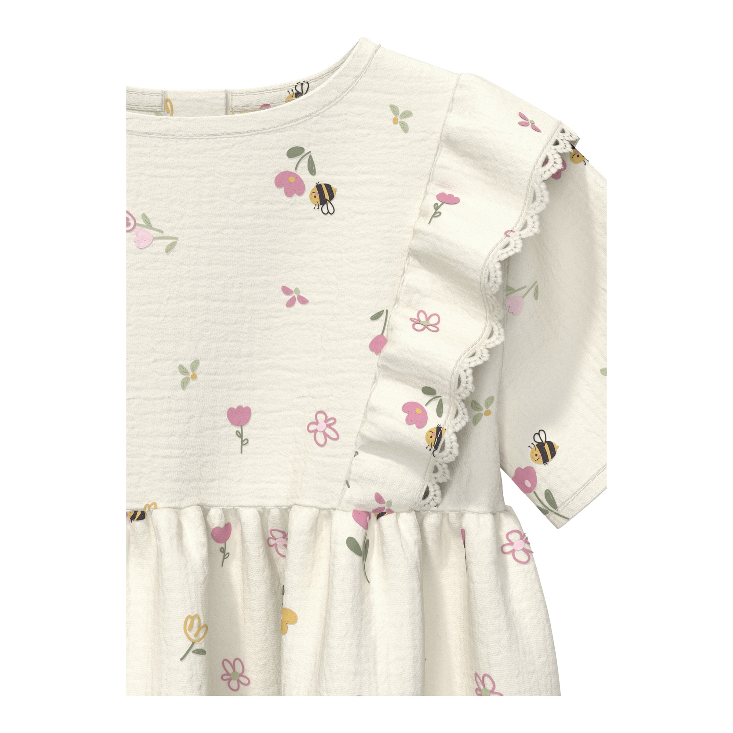 Musselin-Kleid kurzarm Blumen Bienen