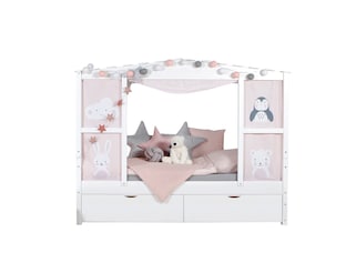 Hausbett mit Bettkasten "Amelie" Kiefer Weiß