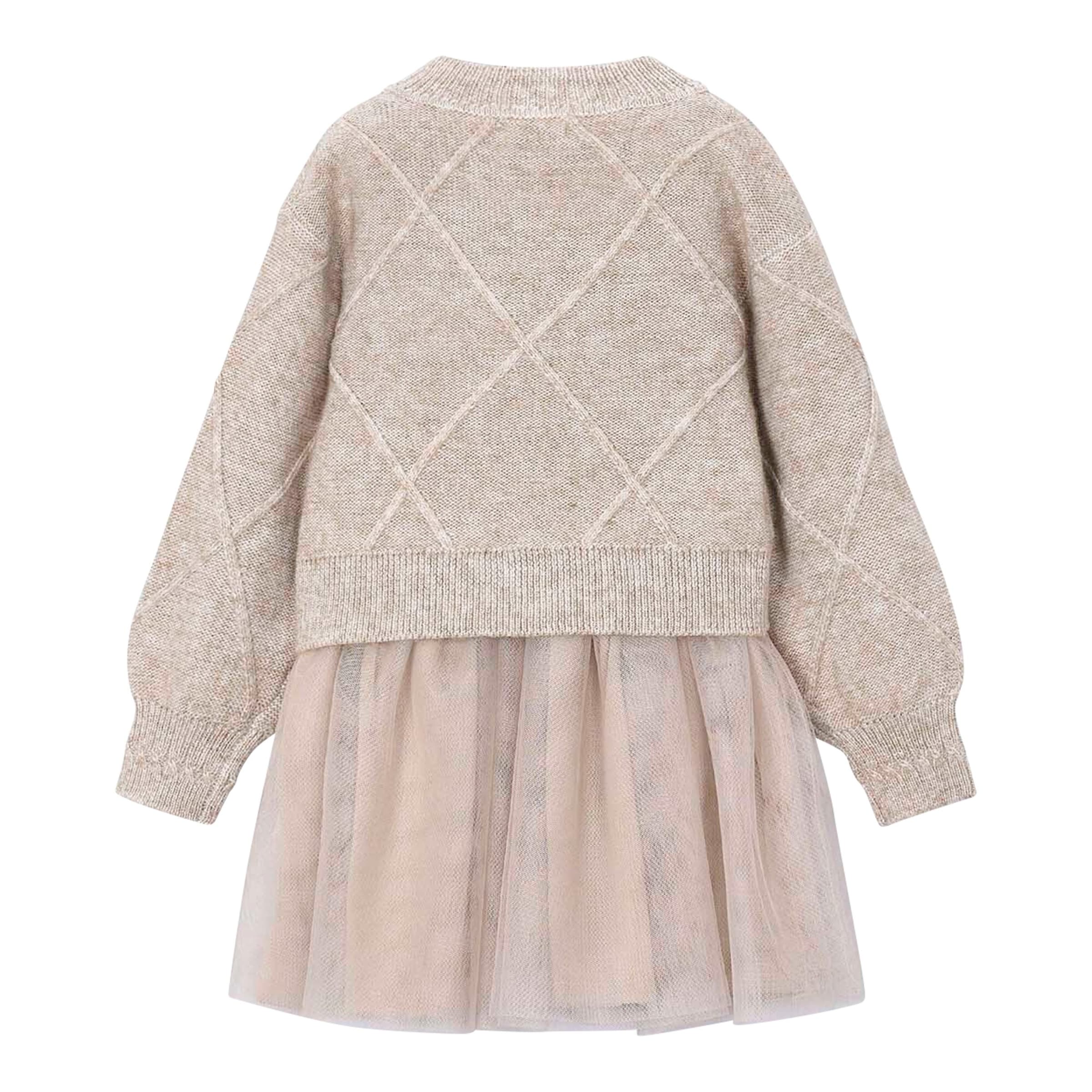 2-tlg. Set Pullover Schleifen und Tüllkleid ohne Arm