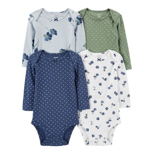 4er-Pack Bodys langarm Punkte Blumen