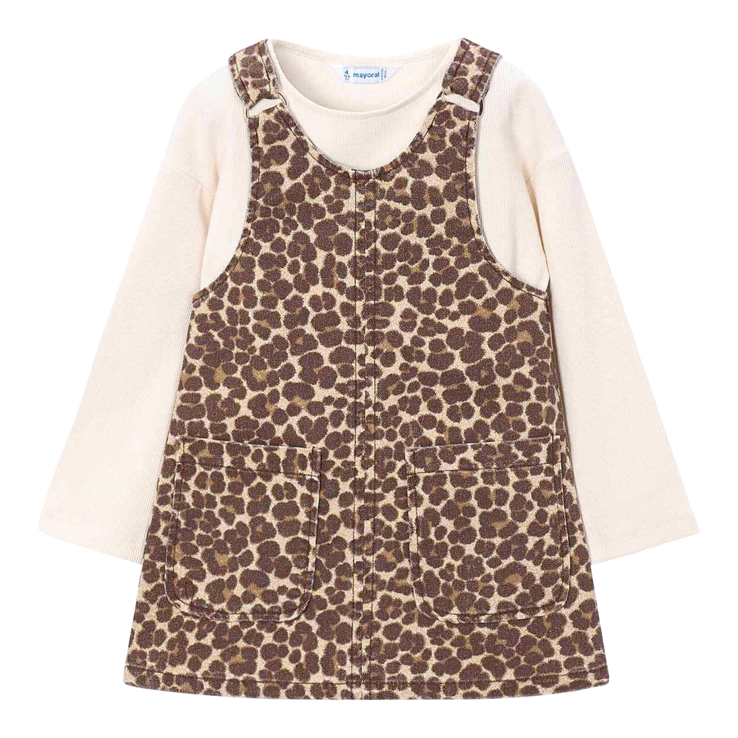 Mayoral 2-tlg. Set Shirt langarm Rippqualität und Latzkleid Leoprint