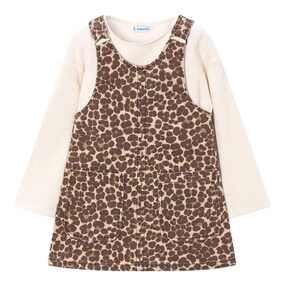 2-tlg. Set Shirt langarm Rippqualität und Latzkleid Leoprint