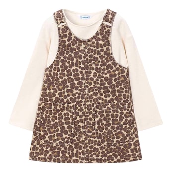 2-tlg. Set Shirt langarm Rippqualität und Latzkleid Leoprint