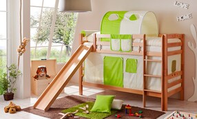 Etagenbett mit Rutsche "Lupo" Buche Natur