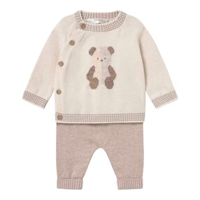 2-tlg. Set Wickelstrickjacke und Strickhose Bär