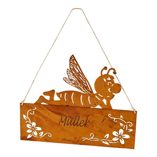 Edelrost-Türschild personalisiert mit Namen "Biene"