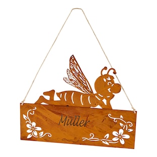 Edelrost-Türschild personalisiert mit Namen "Biene"