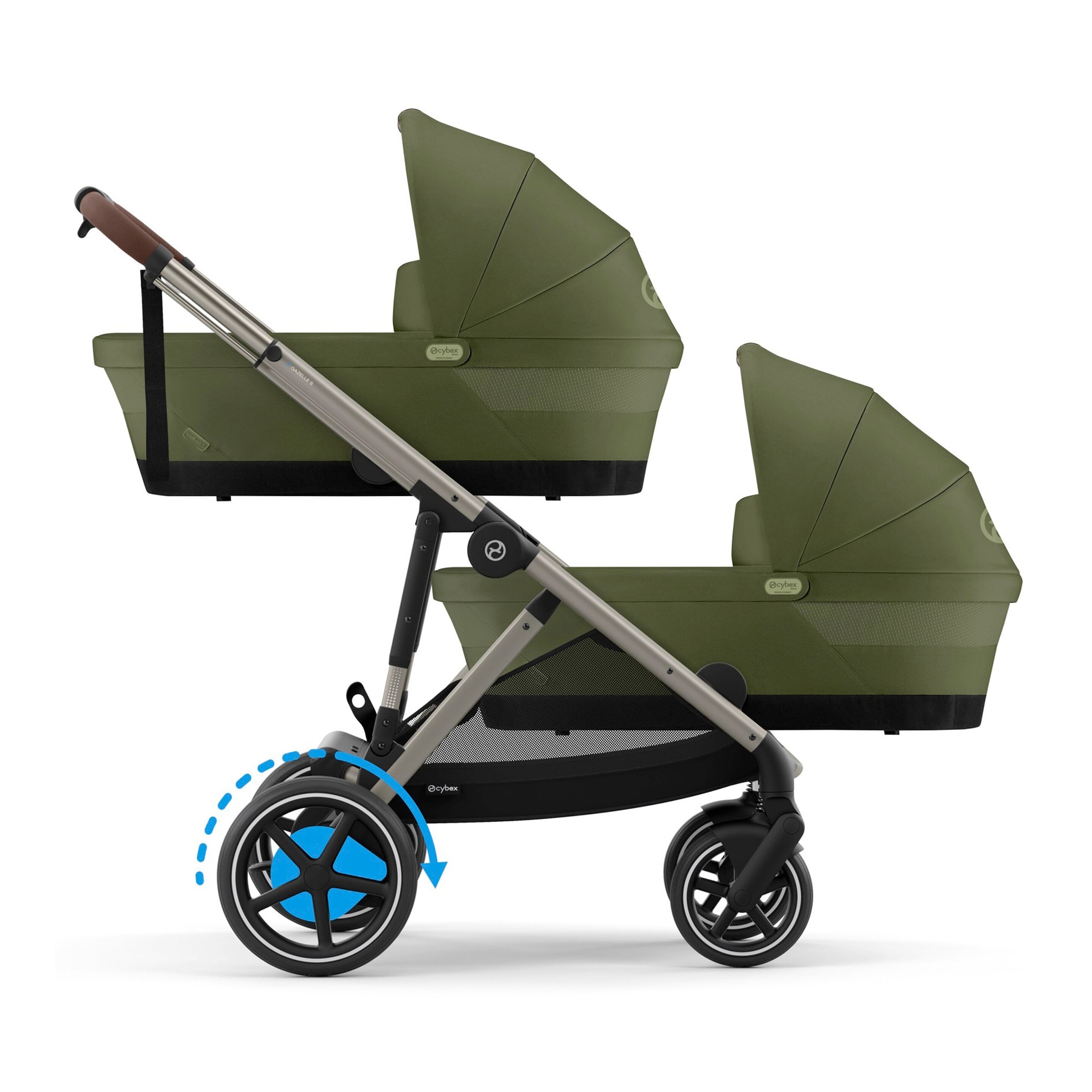 Cybex Gold Zwillings- und Kinderwagen Geschwisterwagen eGazelle S gruen
