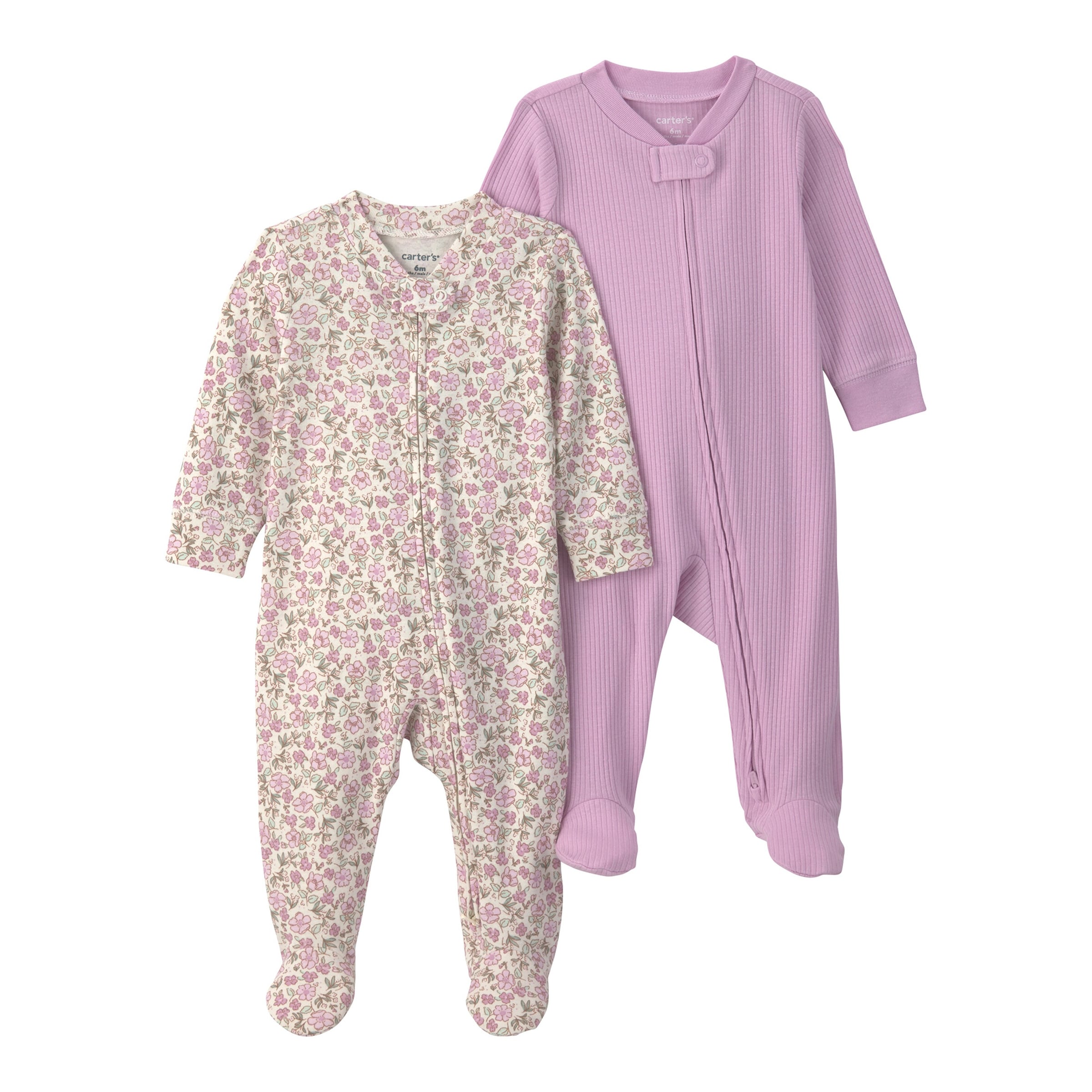 Carter's 2er-Pack Schlafoveralls mit Fuß Blumen Rippqualität