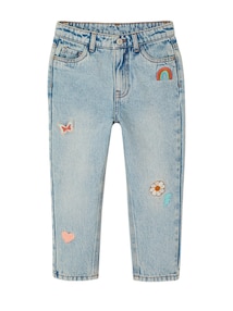 M‰dchen Mom-Fit-Jeans mit Blumenstickerei, Bundweite verstellbar