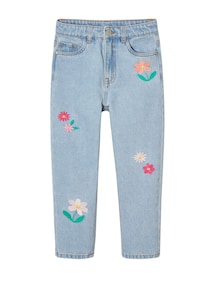 M‰dchen Mom-Fit-Jeans mit Blumenstickerei, Bundweite verstellbar