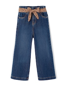 Weite Paperbag-Jeans mit bedruckten Stoffgürtel Mädchen, Bundweite verstellbar