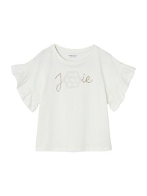 Festliches Mädchen T-Shirt mit Reliefblume und Glitzerschrift