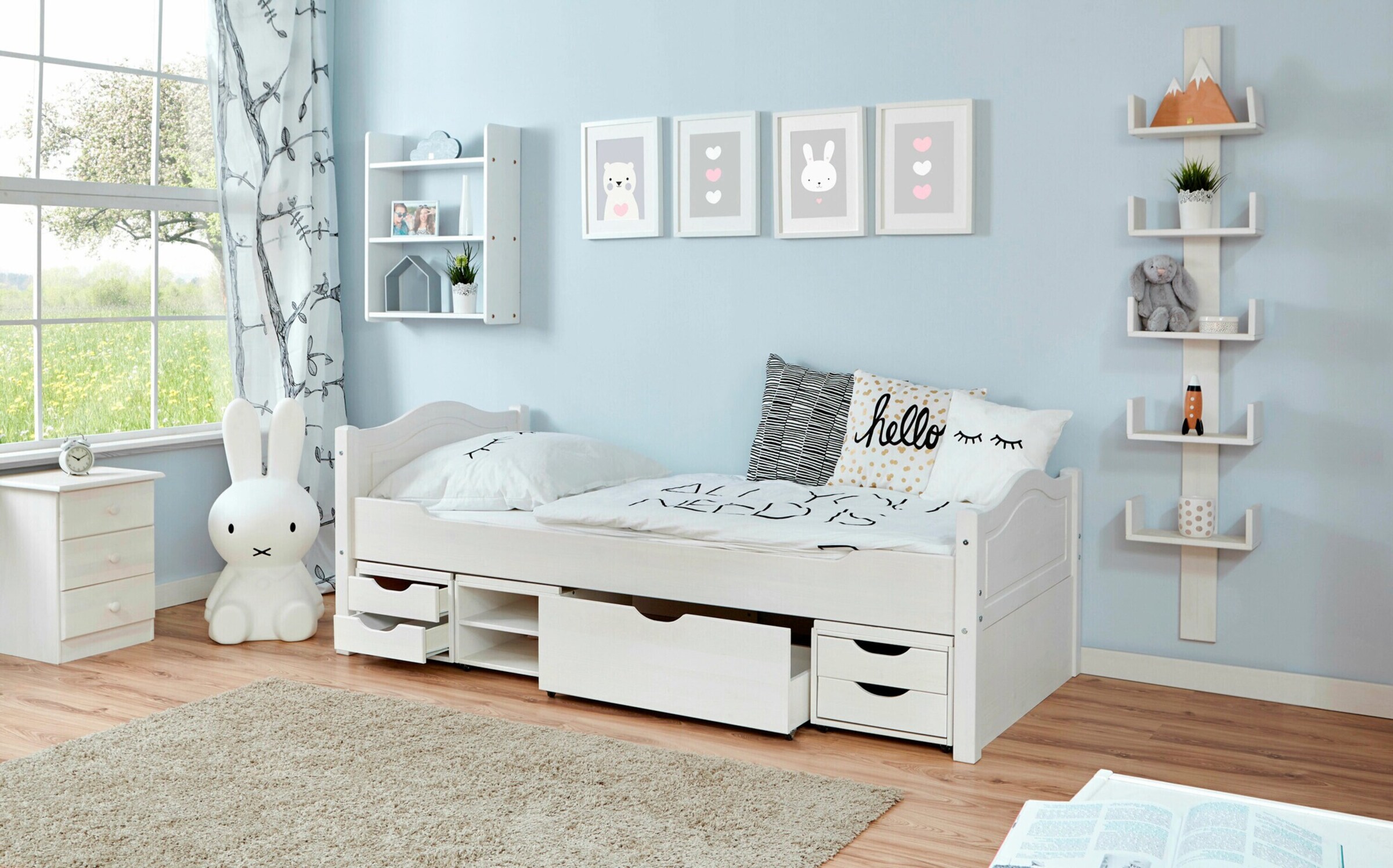 Ticaa Einzelbett "Leni" 90x200 Kiefer Weiß