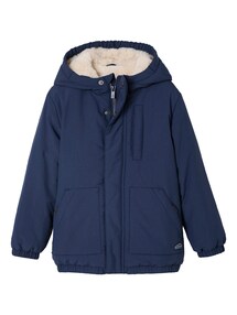 Jungen Winterjacke mit Kapuze und Webpelzfutter, Recycling-Polyester