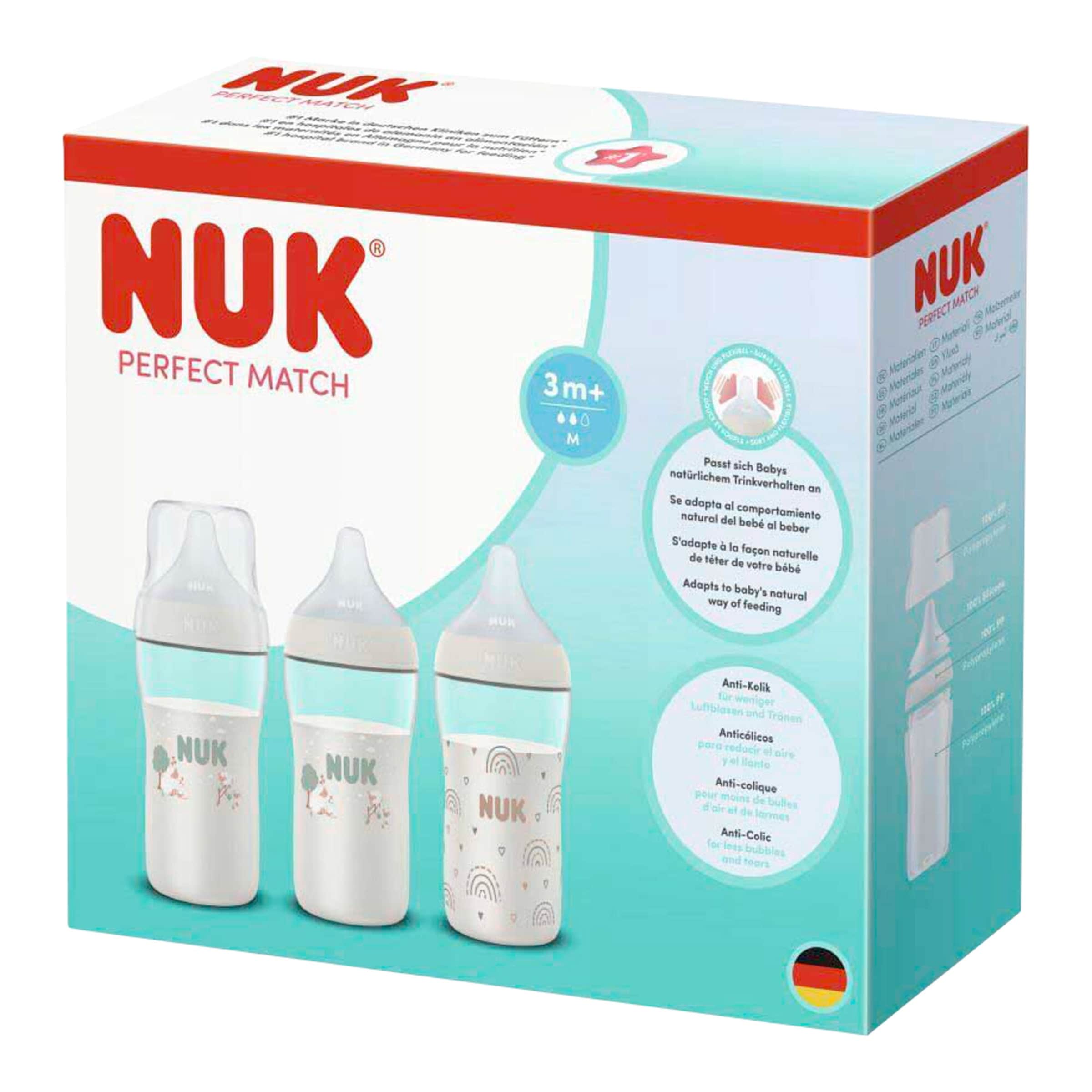 Nuk 3er-Set Babyflasche Perfect Match, 260ml, ab 3M