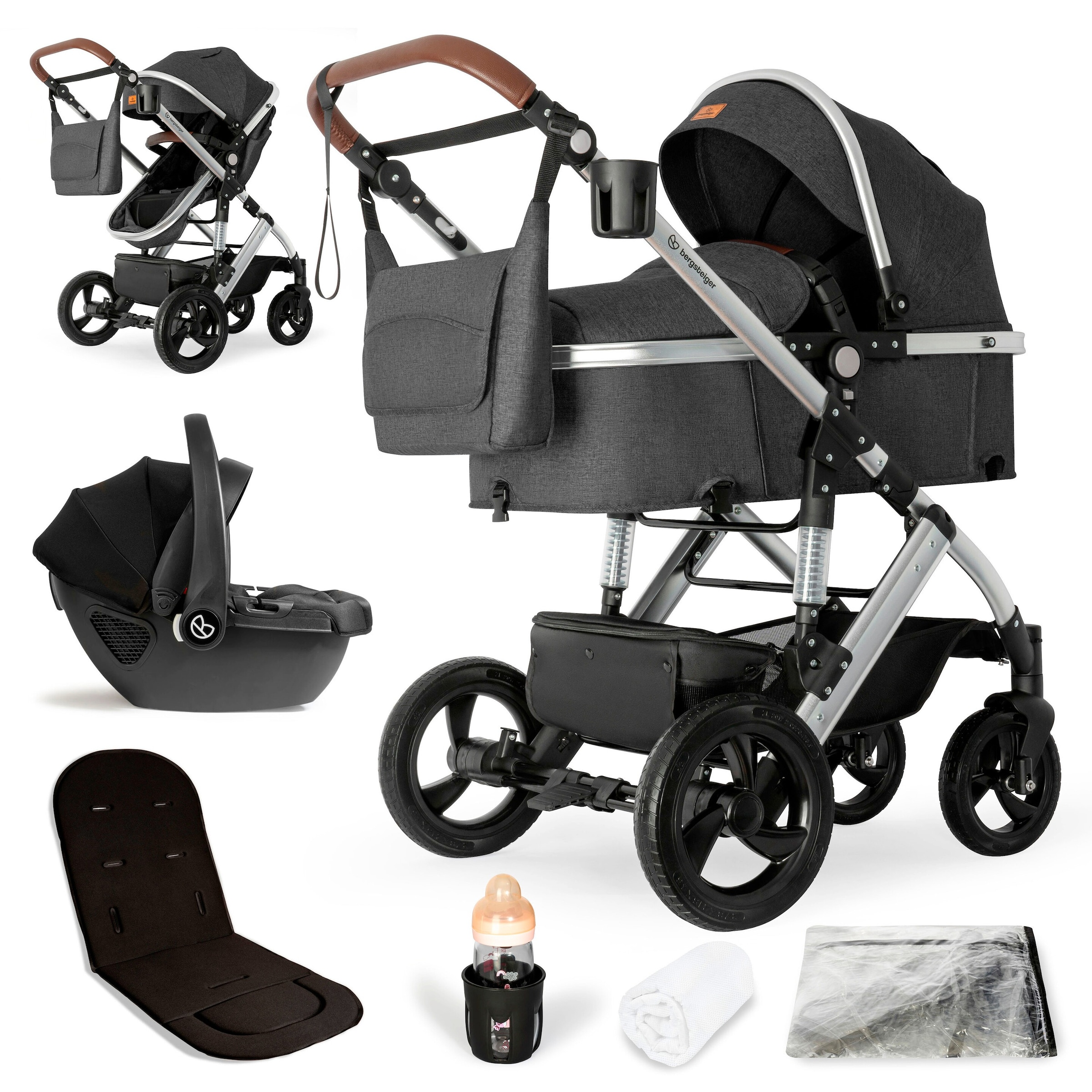 Bergsteiger Kinderwagen Nizza + Babyschale grau