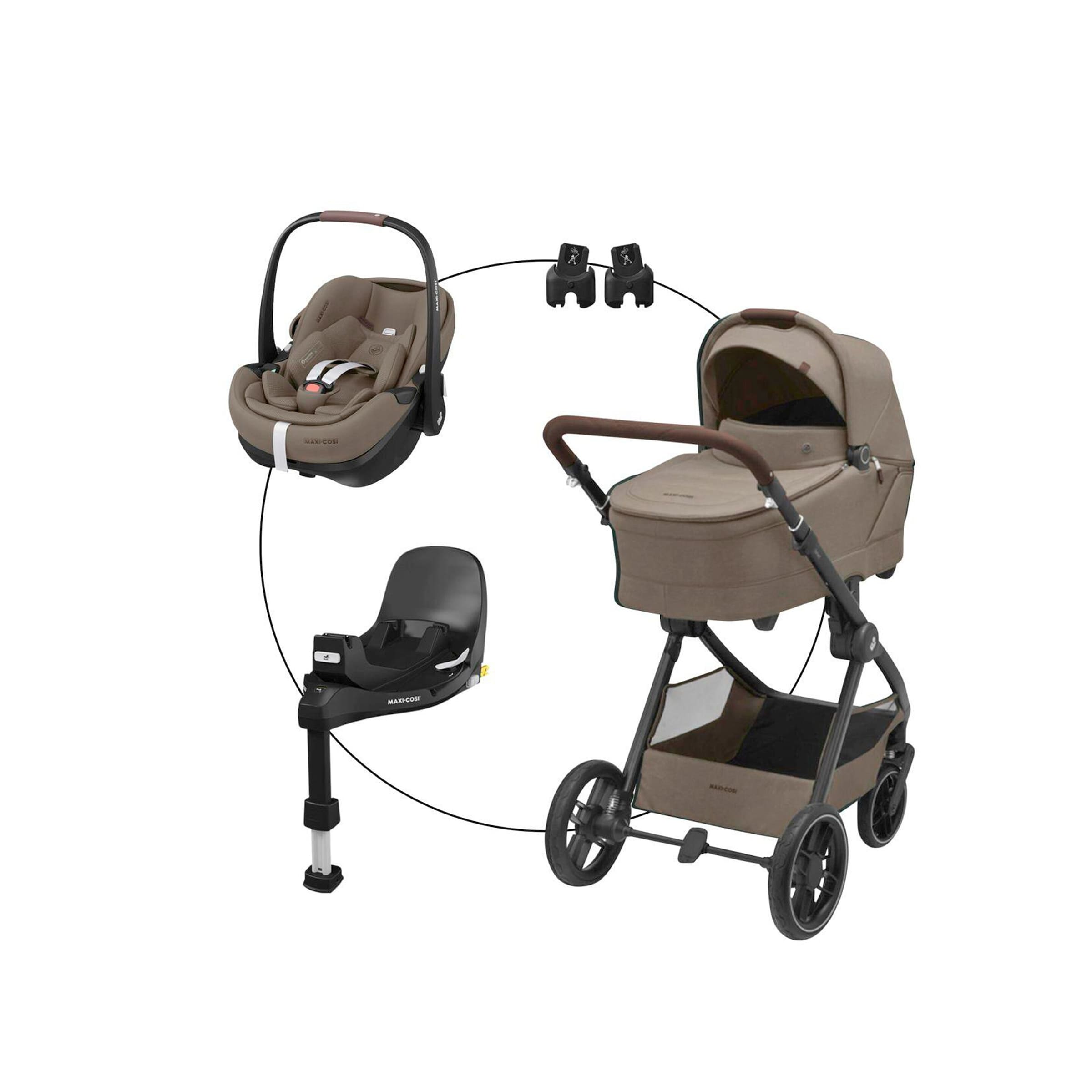 Maxi-Cosi Kombikinderwagen Oxford+ inkl. Babyschale Pebble 360 Pro 2 und Isofix-Basis FamilyFix 360 natur