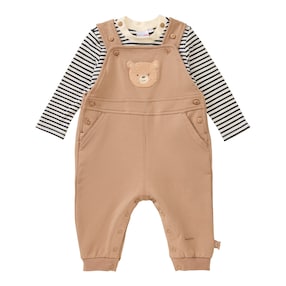 2-tlg. Set Latzhose mit Shirt Ringel Bär