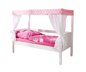 Himmelbett Mini mit Bettkasten "Stern Rosa" Kiefer Weiß