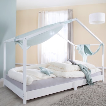 Hausbett 90 x 200 cm, Bodenbett weiß  